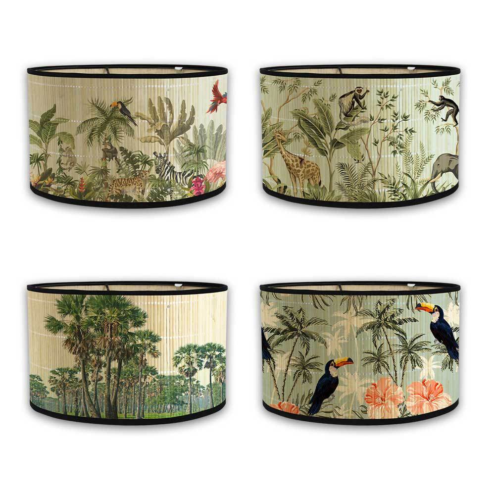 European greenery home decoration bamboo lampshade printing retro chandelier table lamp floor lamp drum E27 head lamps and lanterns