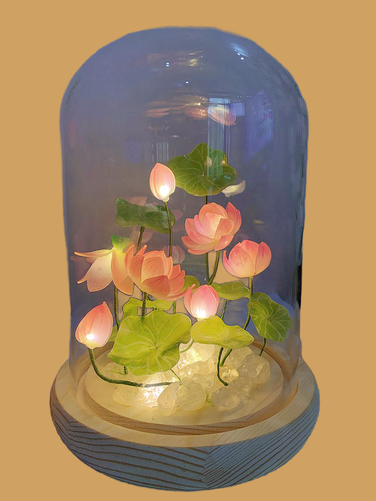 Heat shrink lotus night light handmade creative glass ornaments tulips lily of the valley couple Valentine's Day birthday gift