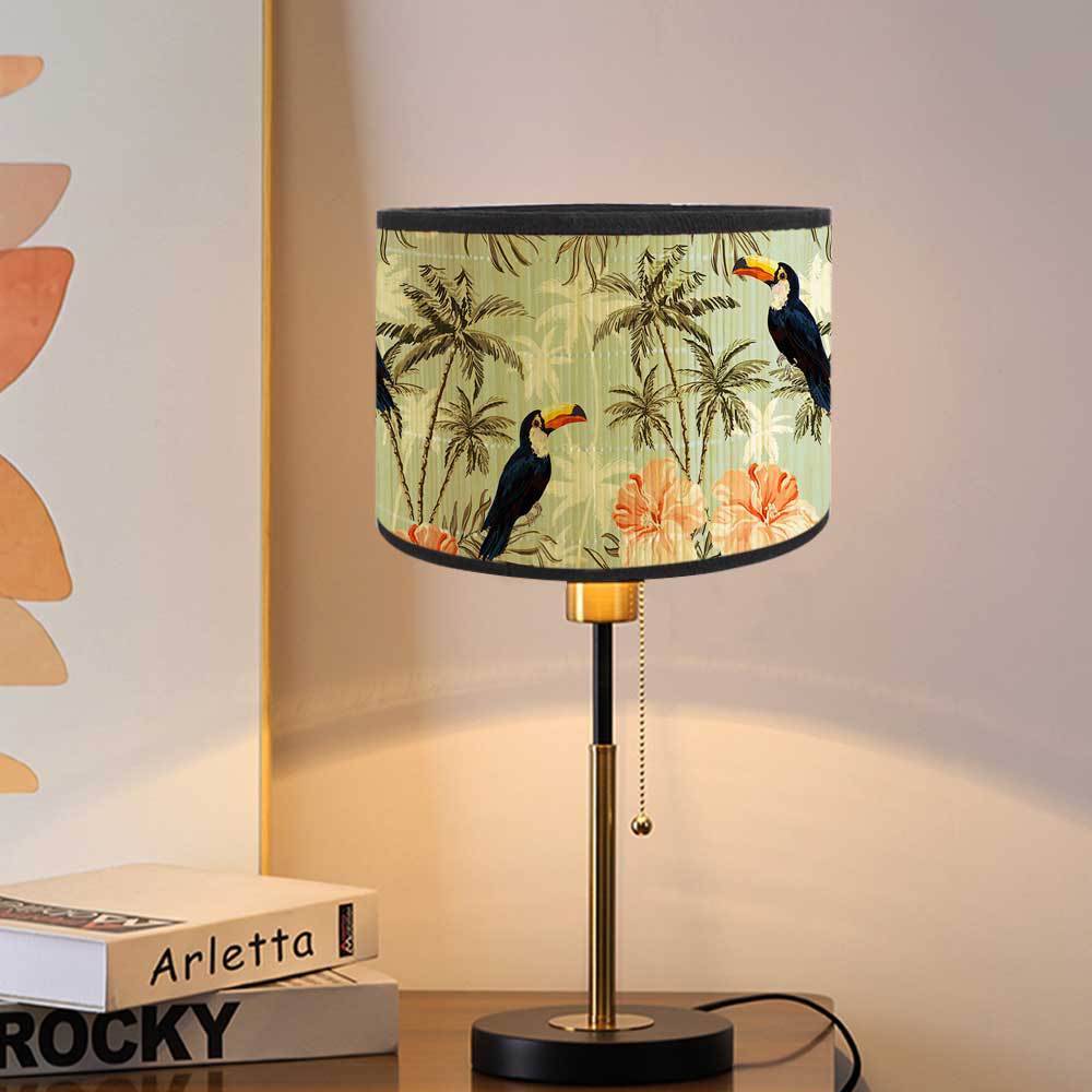 European greenery home decoration bamboo lampshade printing retro chandelier table lamp floor lamp drum E27 head lamps and lanterns