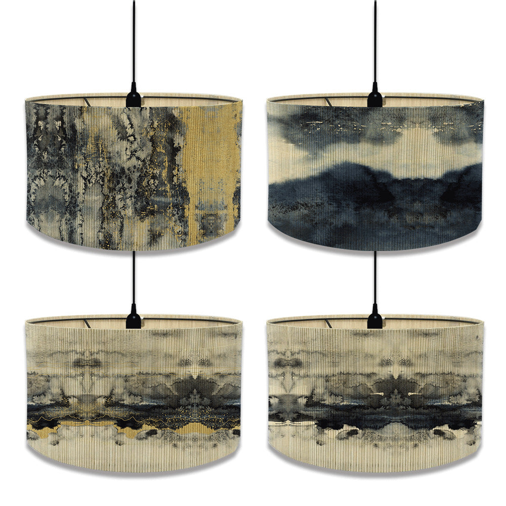 European marble print bamboo lampshade home living room decorative chandelier lampshade E27 screw table lamp shade