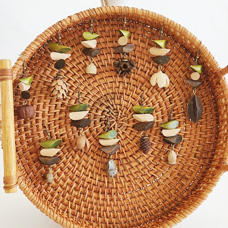 Handmade retro Mori earrings famous resort windsurfing three-color wooden diamond-shaped dangling beads dried fruit earrings earrings