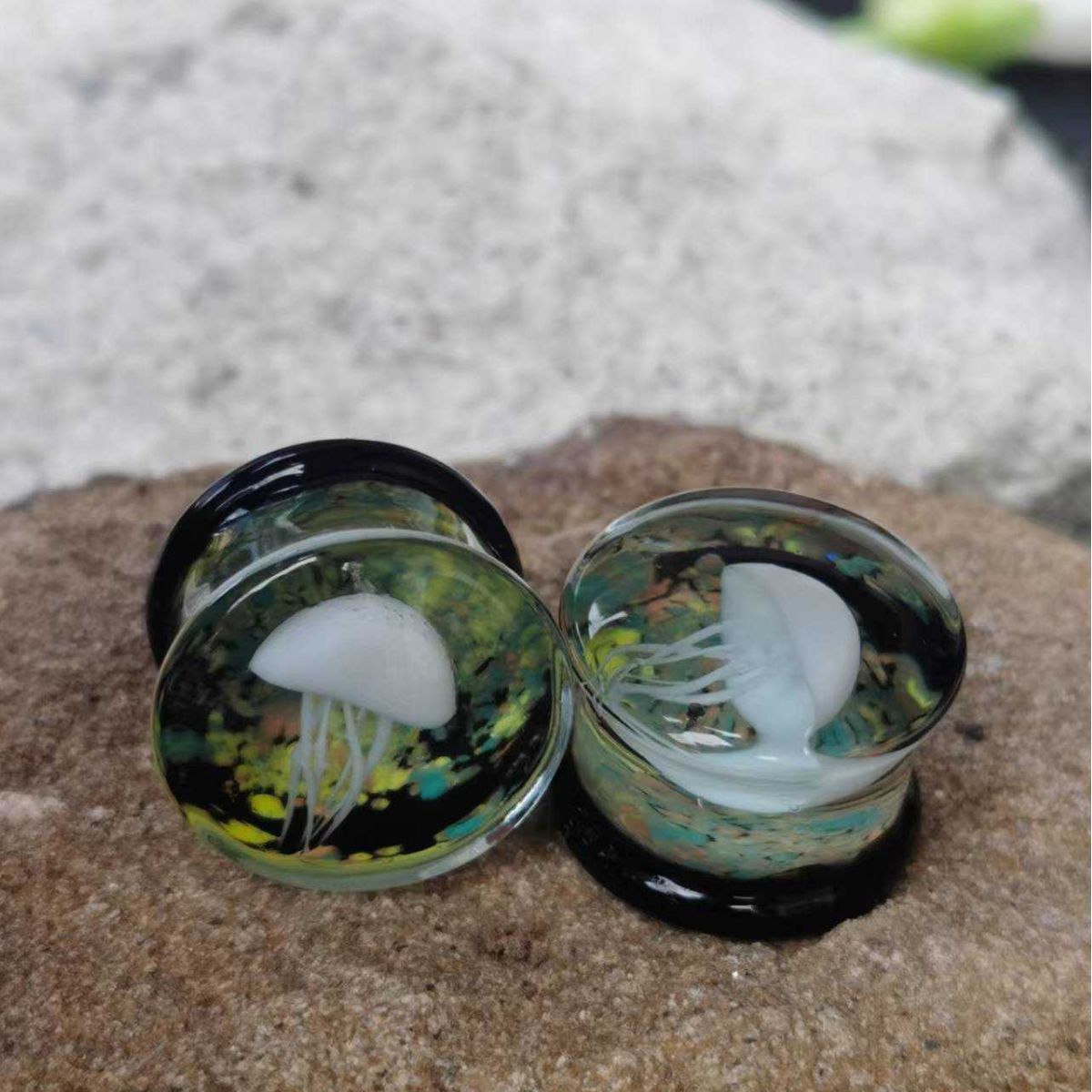 Offshore popular glass body piercing jewellery marine jellyfish earrings ear expansion ear contour jewellery