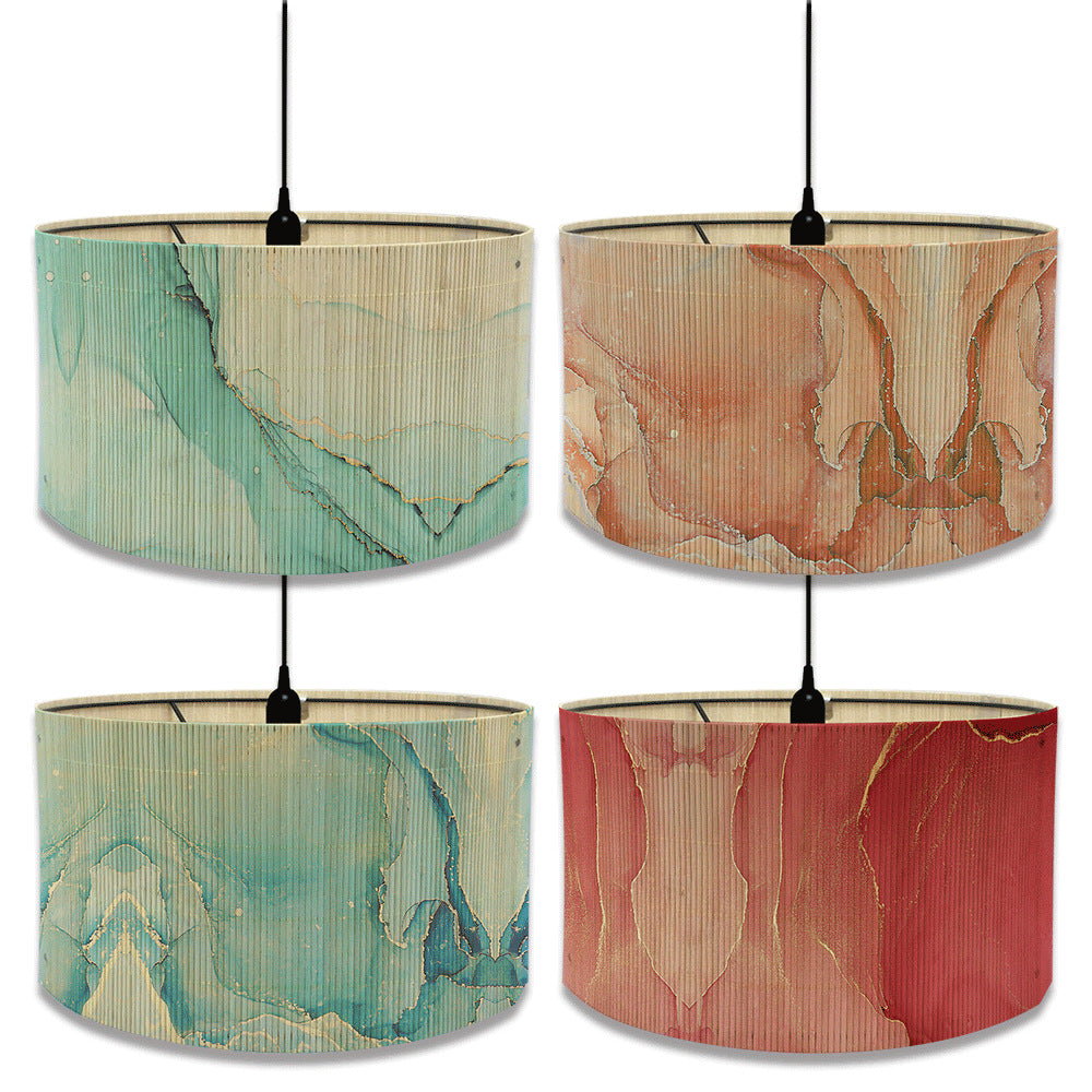 European marble print bamboo lampshade home living room decorative chandelier lampshade E27 screw table lamp shade