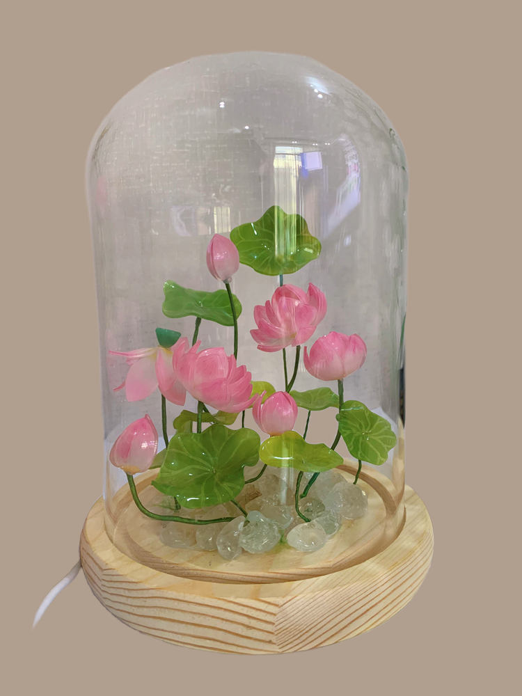 Heat shrink lotus night light handmade creative glass ornaments tulips lily of the valley couple Valentine's Day birthday gift