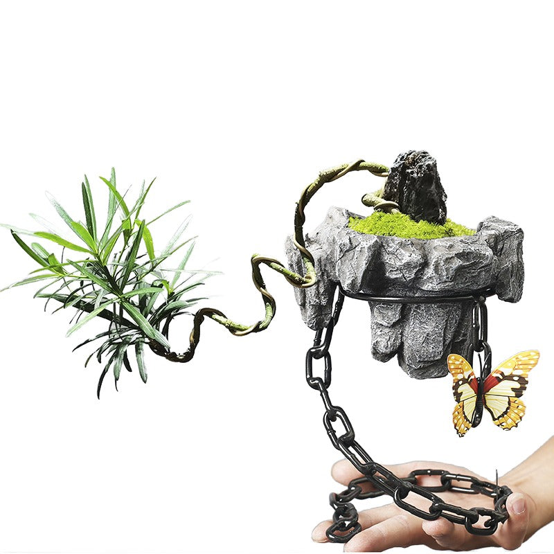 Cross-border iron hanging ornaments chain suspension home living room decorative bamboo succulent moss ball aquascape pots