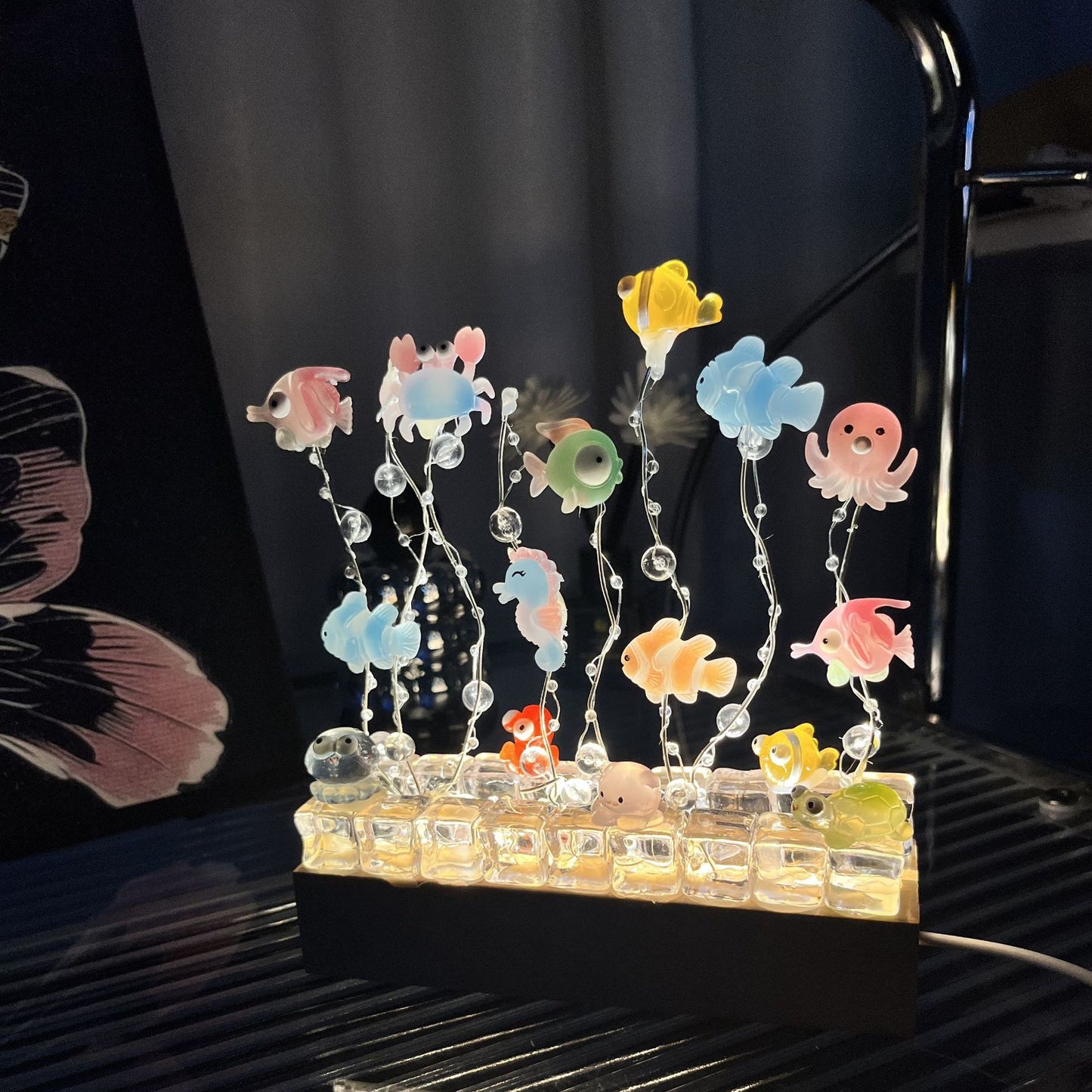 Handmade diy underwater world night light ocean ambient light plug-in ornament ice cube small fish creative gift gift