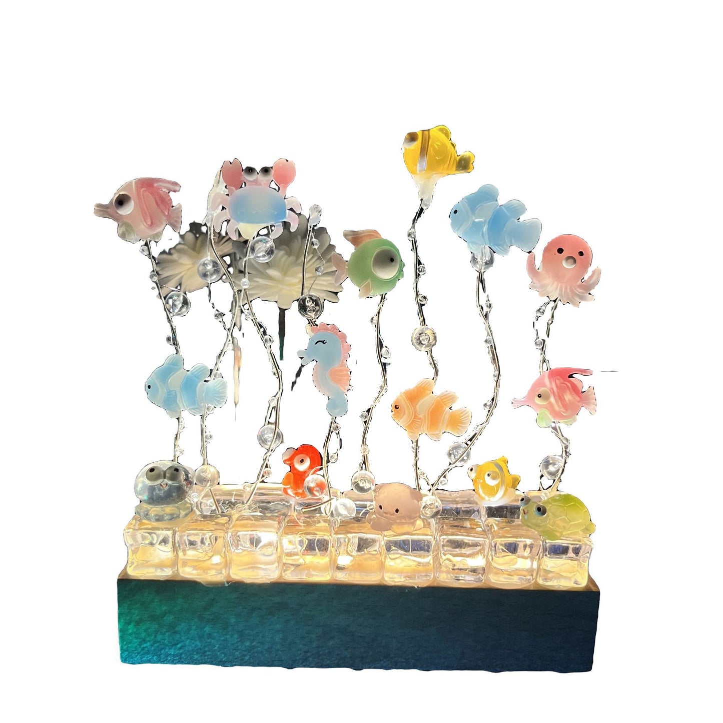 Handmade diy underwater world night light ocean ambient light plug-in ornament ice cube small fish creative gift gift