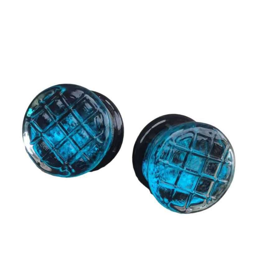 Blue foil starlight diamond face glass ear expansion piercing jewellery earrings earrings jewellery