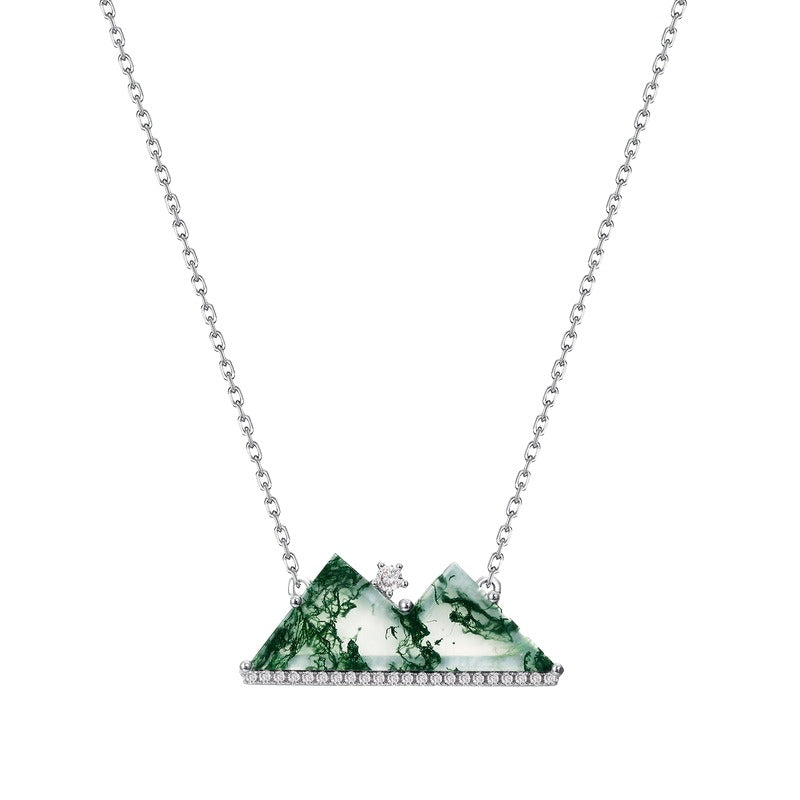 Collier de montagne en mousse verte simple et luxueuse avec chaîne de clavicule en argent sterling 925 bijoux en argent fabricants en gros