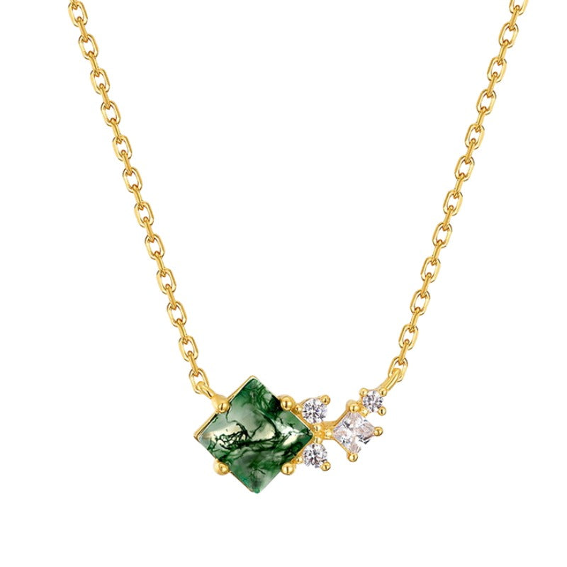 Cross-border new light luxury geometric moss necklace personality trend 925 sterling silver plated 10K gold necklace manufacturers wholesale