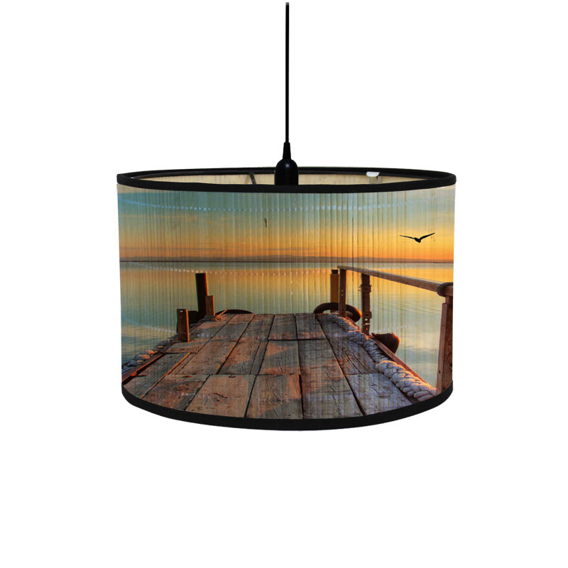 Bamboo lampshade printing retro style folk house decorative chandelier lampshade bamboo light crafts crafts landscape painting