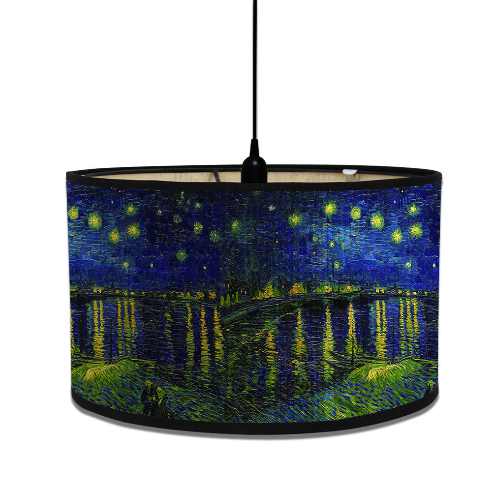 Bamboo lampshade European home decorative bamboo lampshade Van Gogh painting print folk house decorative lamp bamboo shade crafts