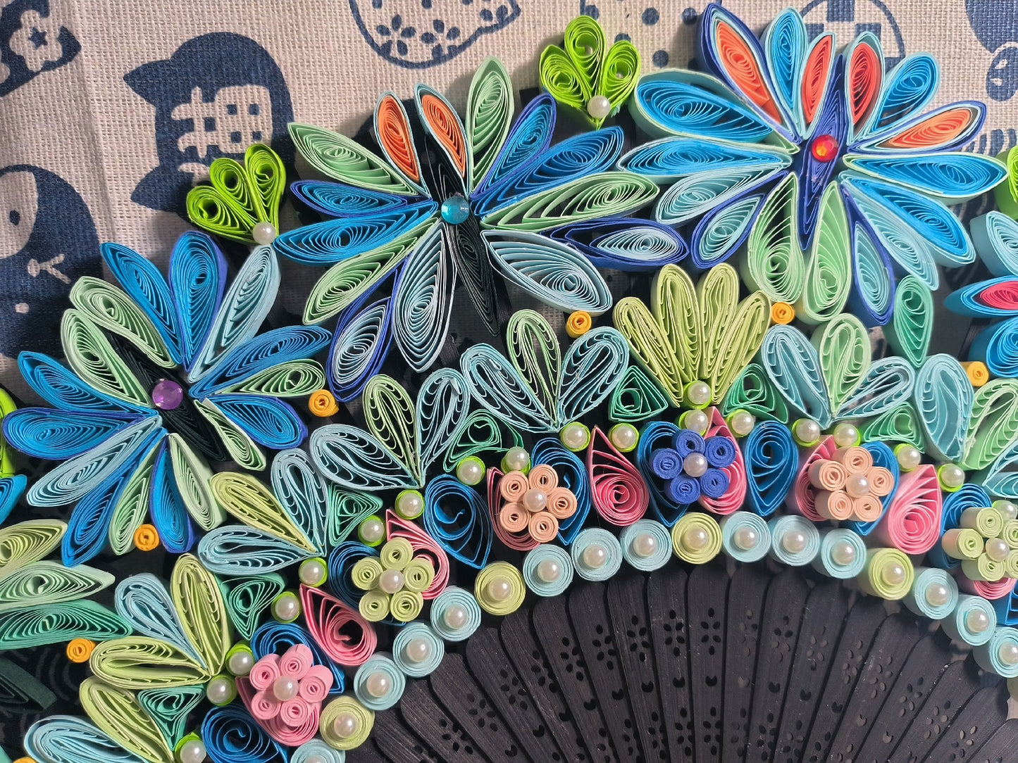Diffractive paper fan handmade finished