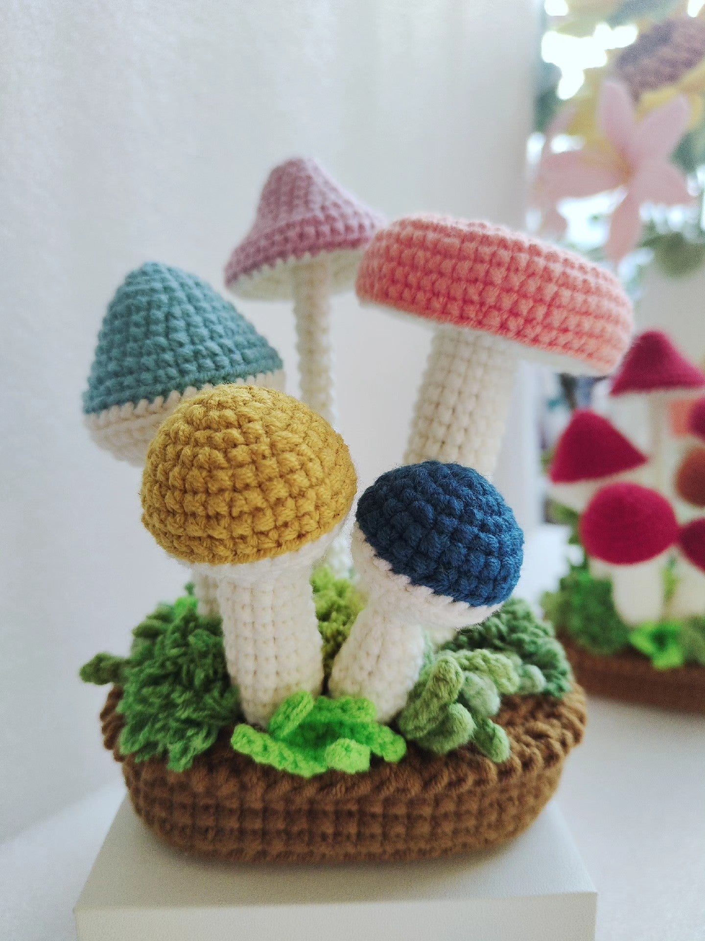 Crocheted Mushroom Potted Plants Simulation Moss Landscape