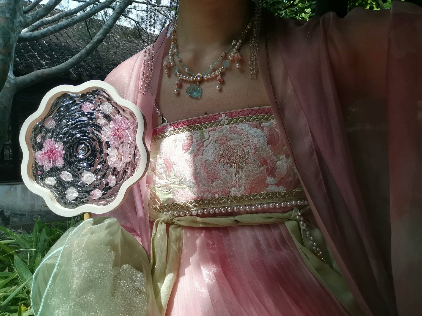 Peach blossom water fan, water fan finished, DIY fan, drip glue fan, Hanfu props and accessories