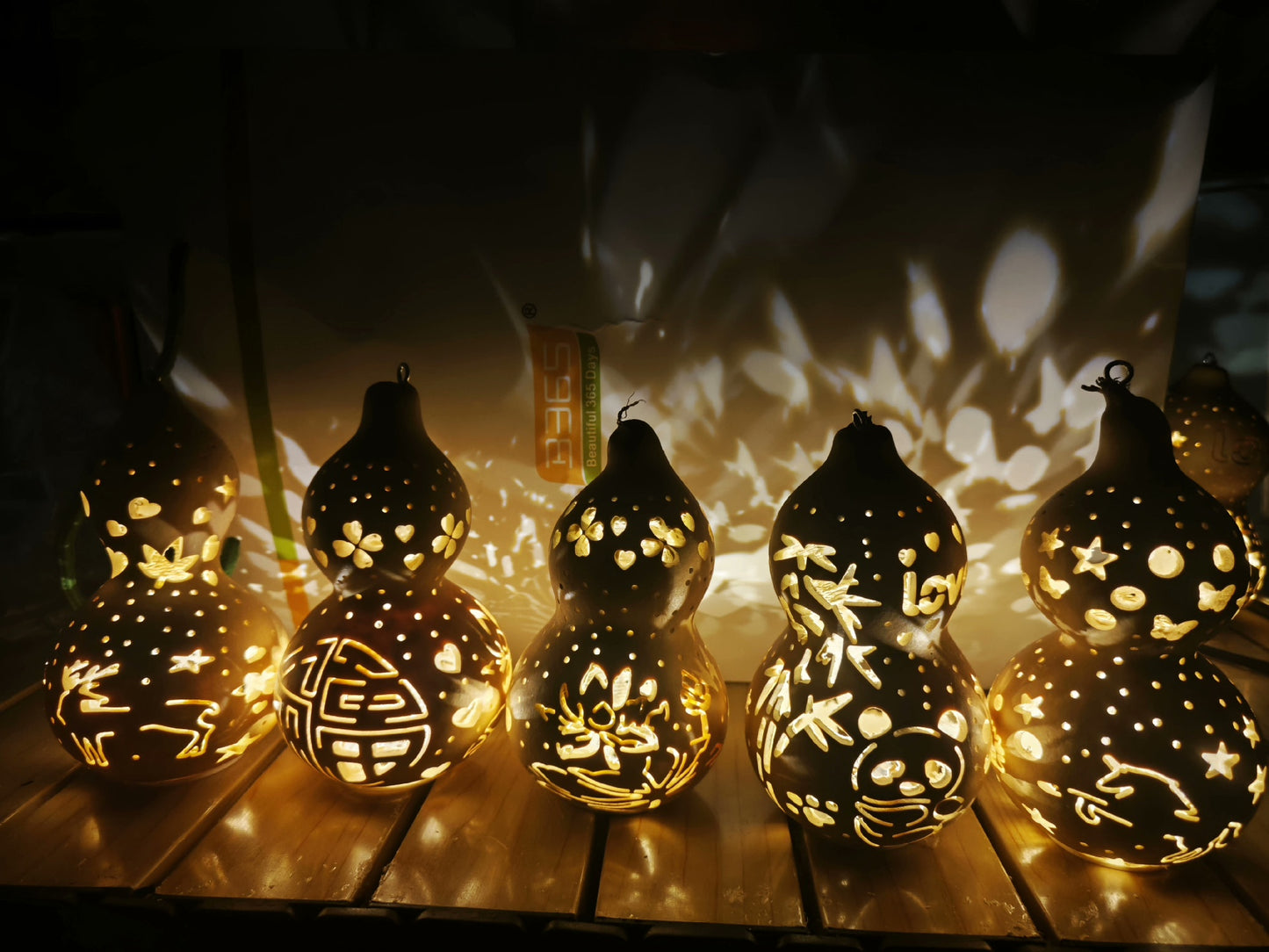 Hand-carved gourd lamp