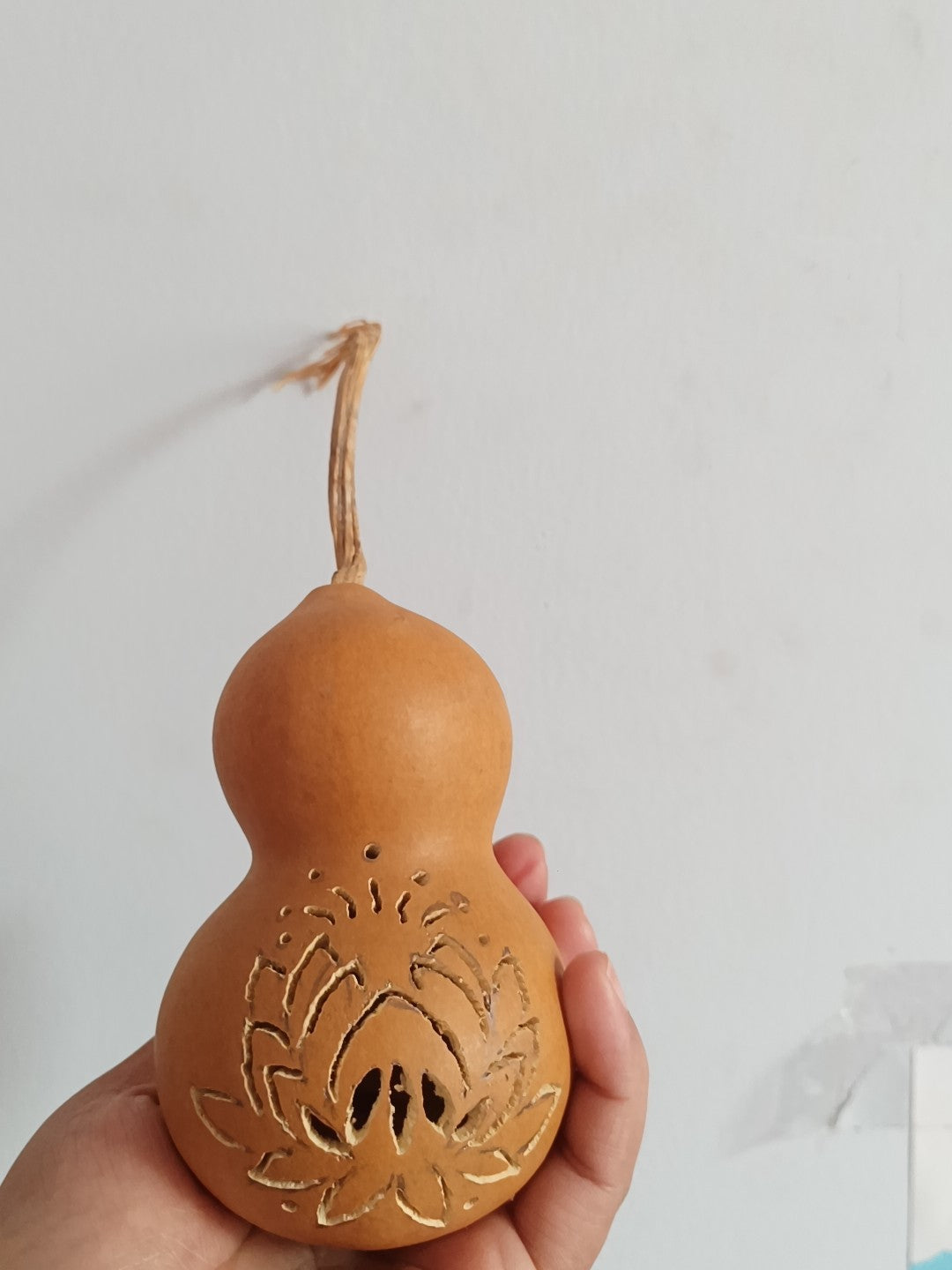 Hand-carved gourd lamp