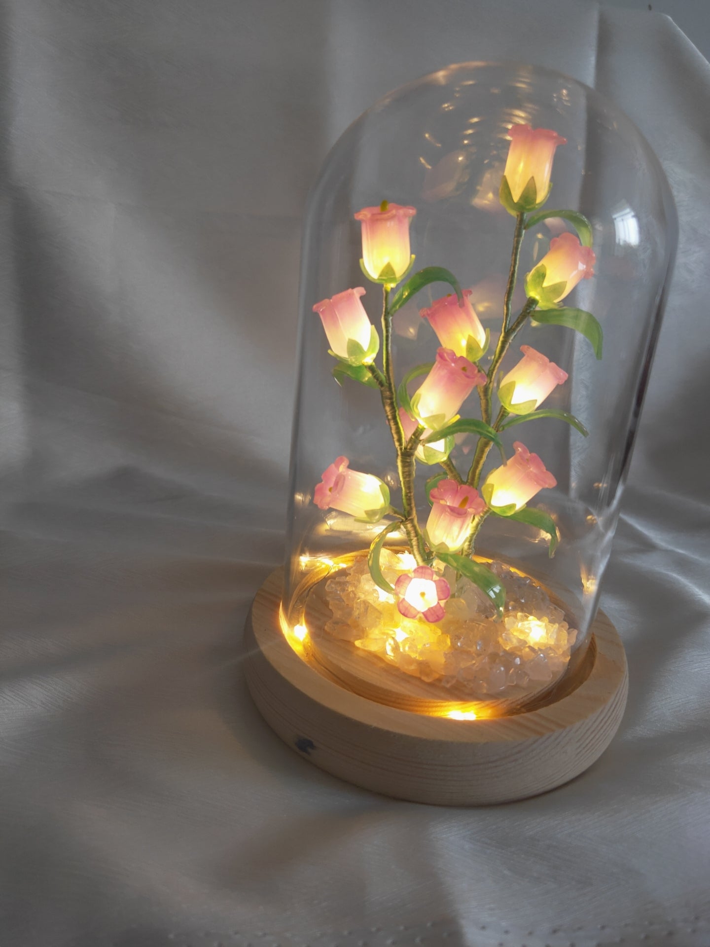 Wind Chime Flower Glass Night Light, Ornament Birthday Gift, Heat Shrink Flowers