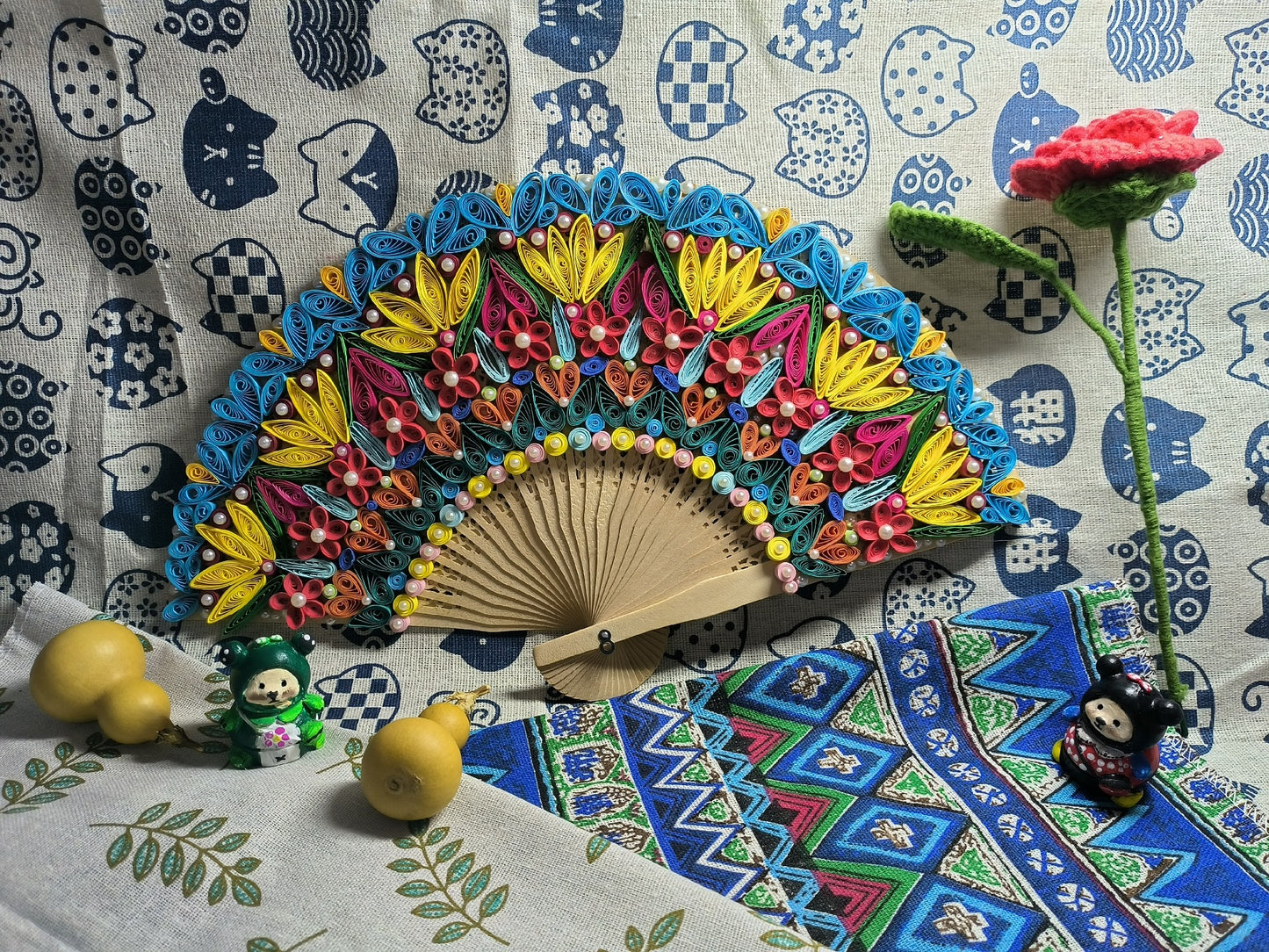Original diffractive paper fan handmade finished