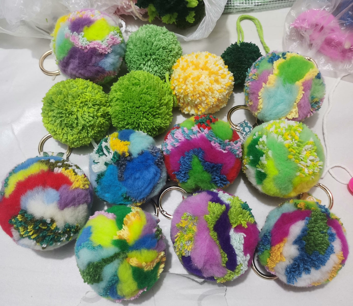 Finished wool balls in stock, key chain charm