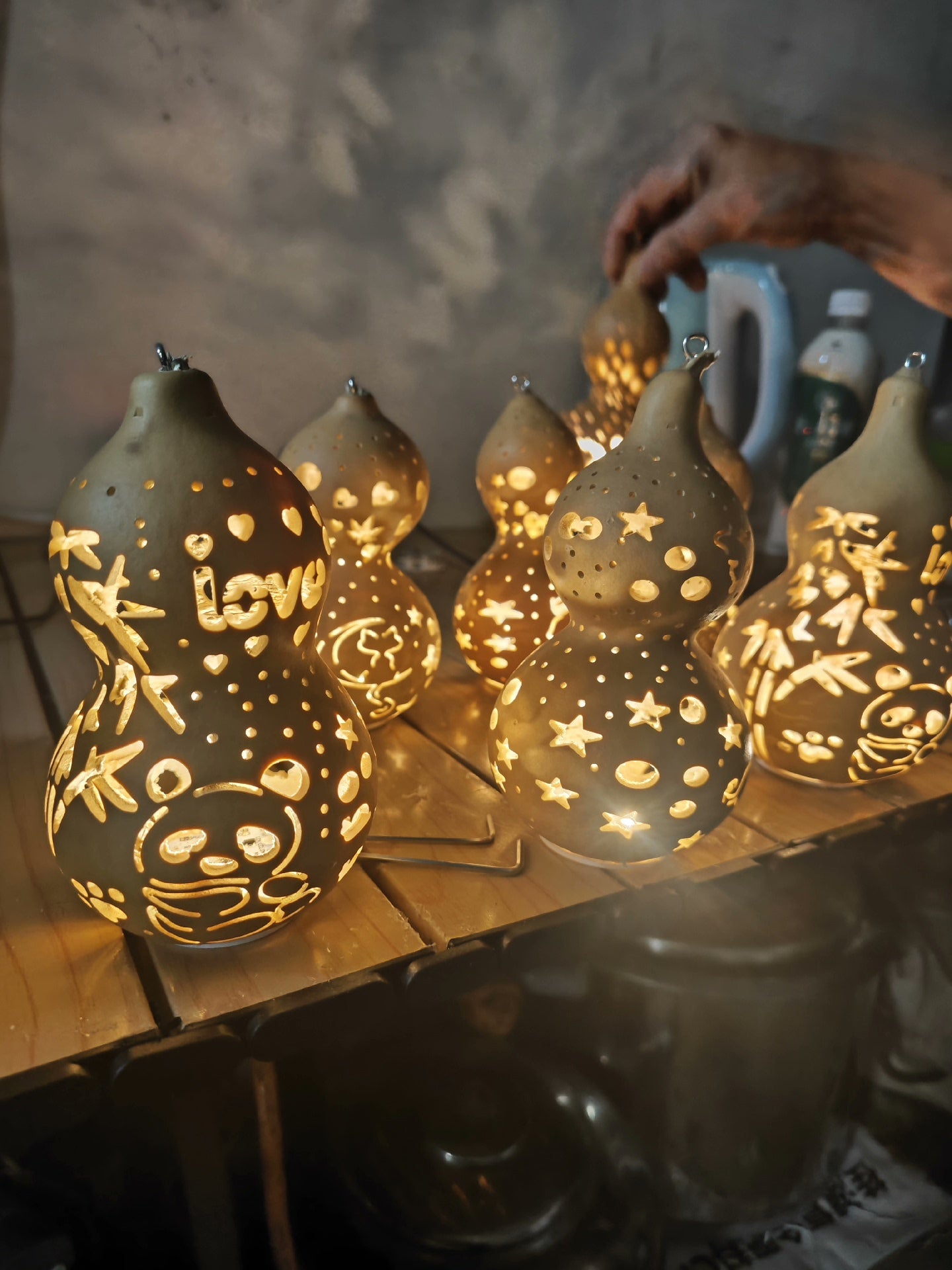 Hand-carved gourd lamp