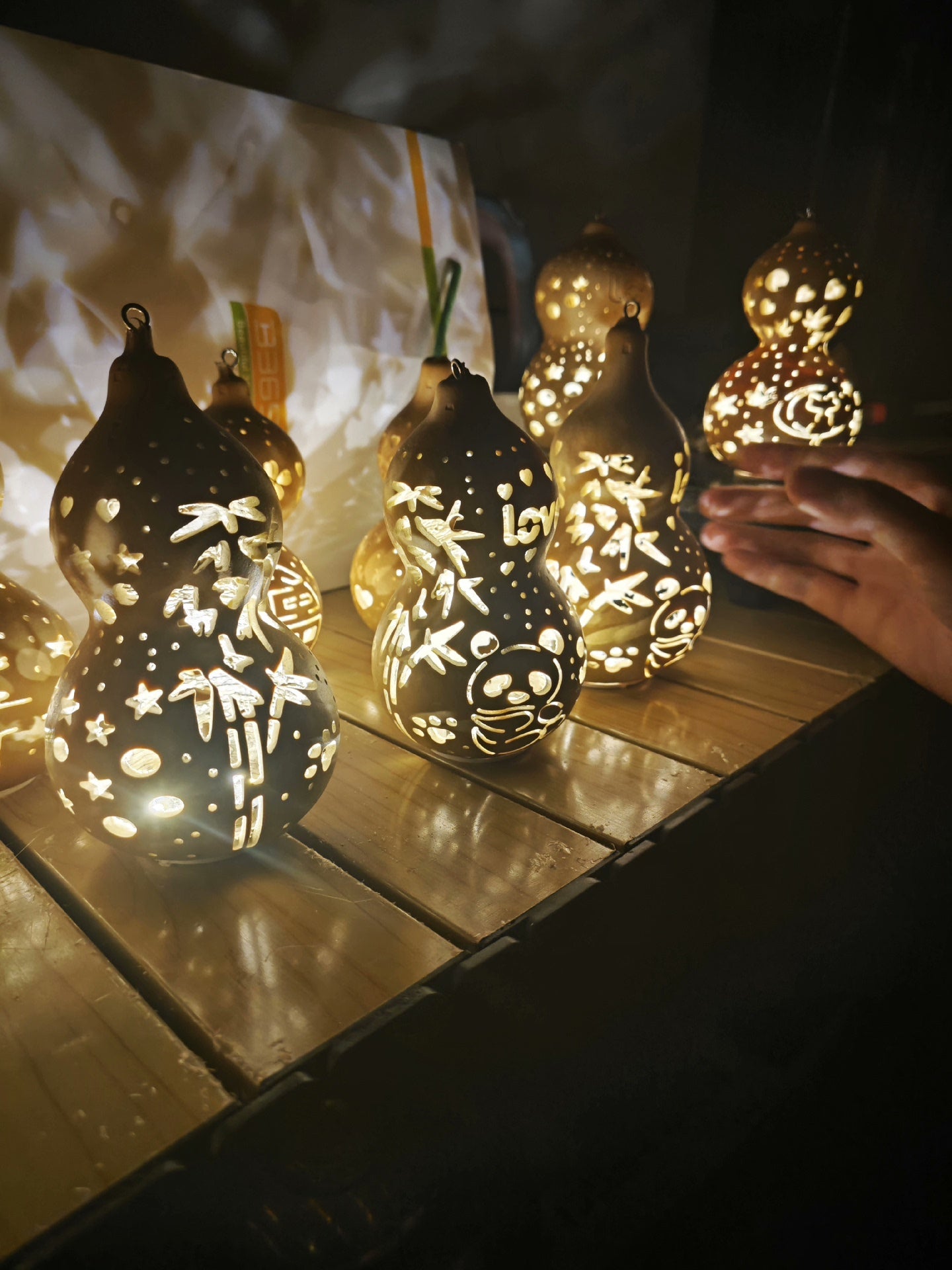 Hand-carved gourd lamp