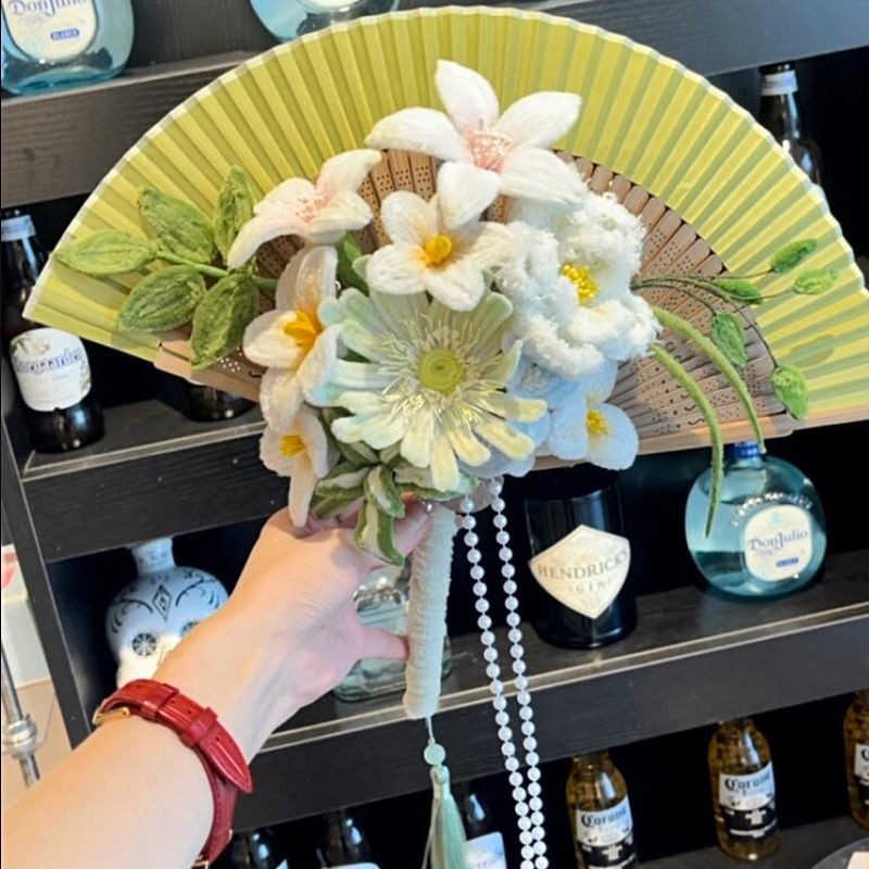 New Chinese handmade DIY encrypted twisted stick fan finished birthday gift wedding photo props