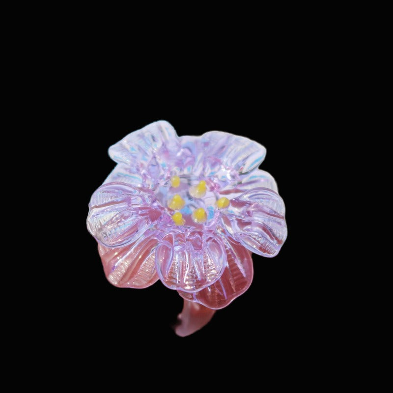 Lucite flower ring jewellery fairy niche premium sense of girlfriends gift photo atmosphere ancient costume with Zibo Lucite