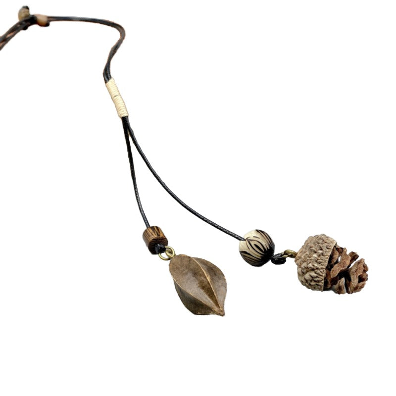 Acorn necklace cute forest plants dried fruit necklace seed necklace men and women ethnic style cotton and linen clothing