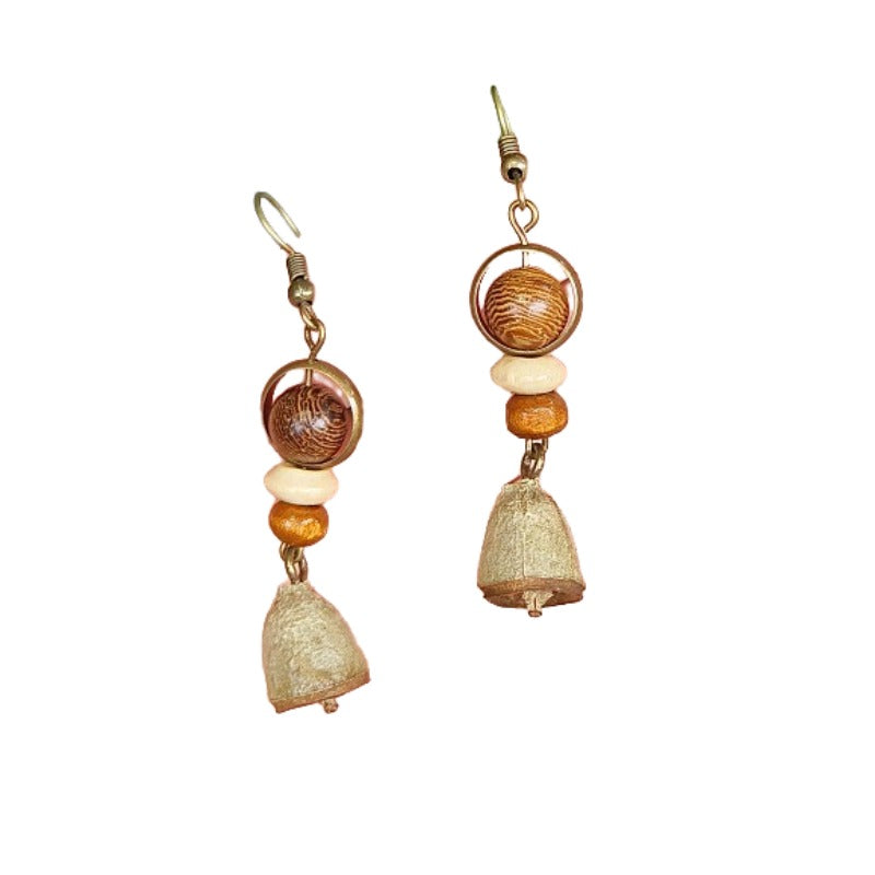 Handmade retro Mori dried fruit simple personality design models mahogany long hollow round wooden beads female earrings earrings