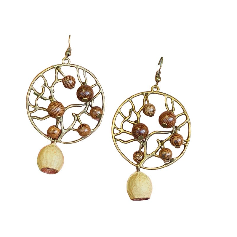 Handmade design models vacation bohemian retro personality exaggerated temperament round hollowing dangling beads female earrings earrings