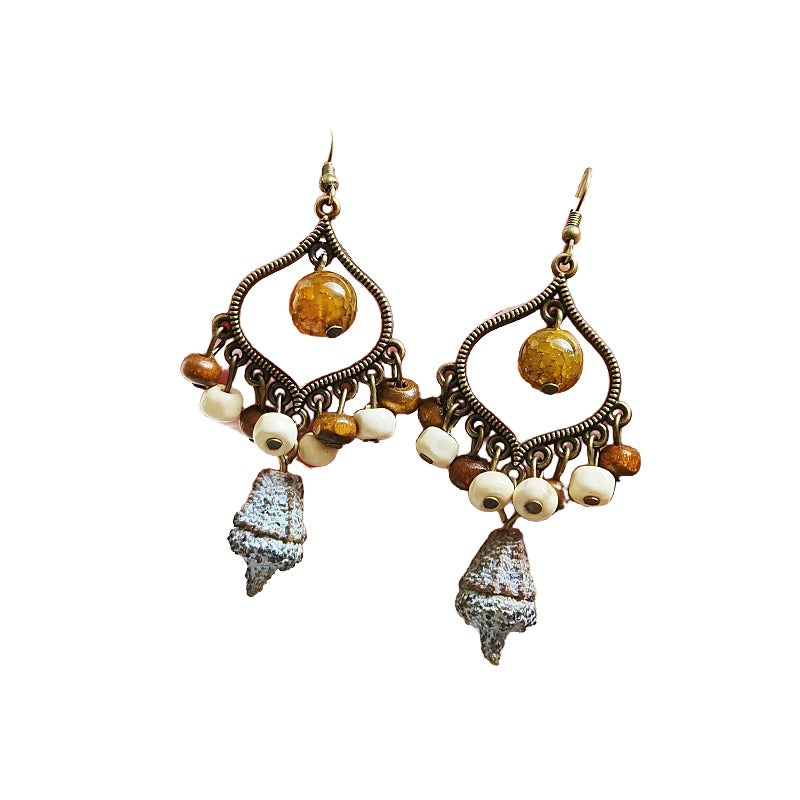 Handmade retro Mori earrings famous vacation bohemian tassel dangling beads agate dried fruit earrings earrings