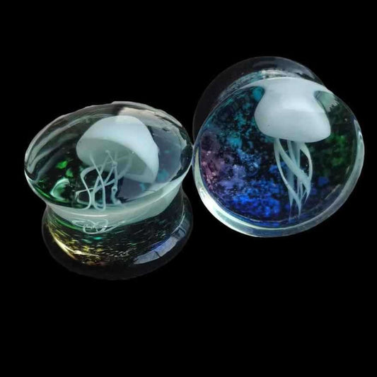 Colourful foil ocean jellyfish glass ear expansion earrings piercing jewellery