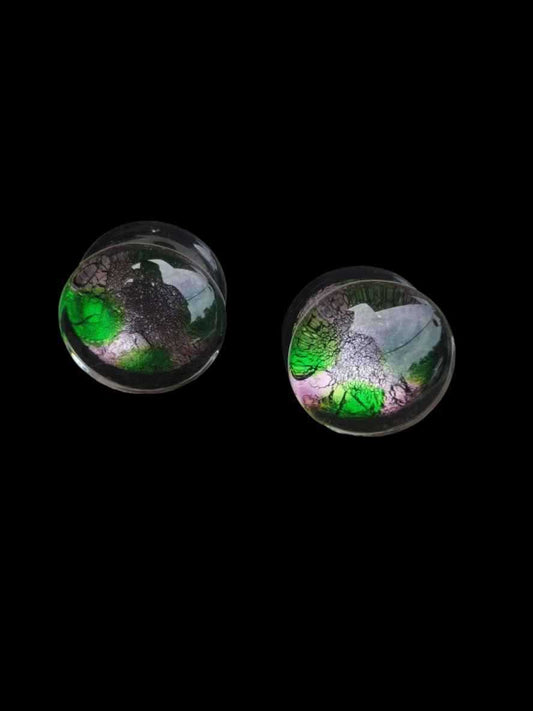 Green and Purple Colour Foil Glass Ear Expansion Piercing Jewellery Earrings Stud Earrings Jewellery