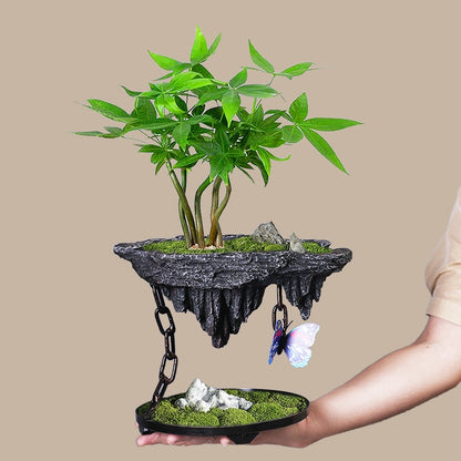 Creative Retro Fortune Tree Bonsai Butterfly Orchid Bamboos Indoor Floating Island Suspended Iron Micro Landscape Planter Wholesale