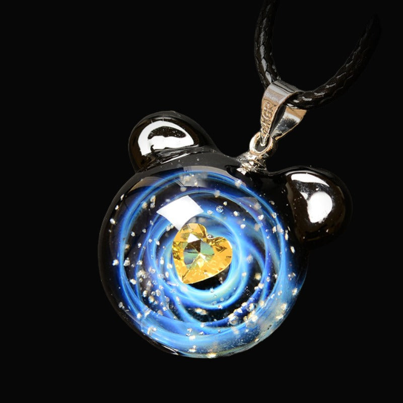 Cosmic Starlight Bear Glass Pendant