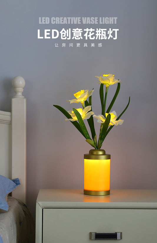 Daffodil night light INS style bedroom decorative simulation flowers vase light net red ornaments LED atmosphere decorative table lamps