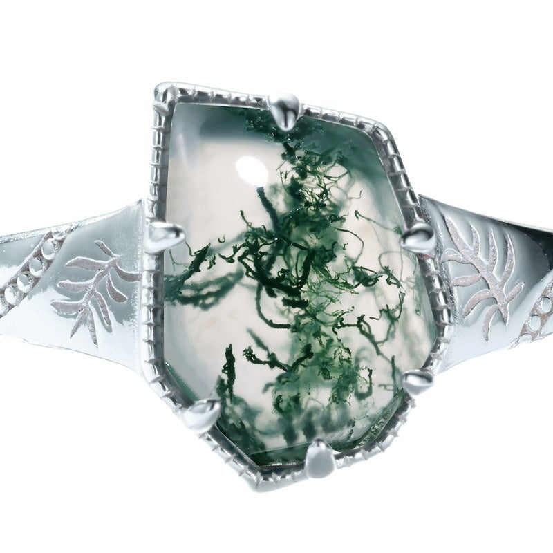 Bague géométrique de forme irrégulière en mousse verte, mode féminine populaire S925 argent sterling bague agate de cresson cross-border exclusive