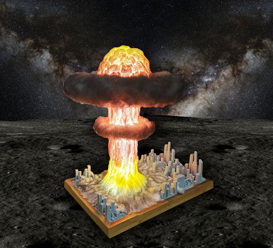 Scene making special effects luminous nuclear bomb explosion mushroom cloud model.