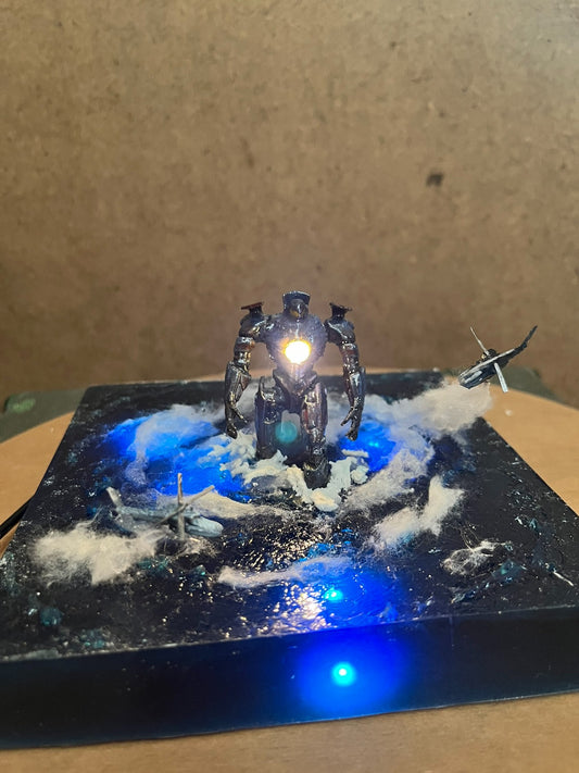 Super Cool Mecha Pacific Rim Danger Rangers Scene Handmade with Lights Ornament Decoration