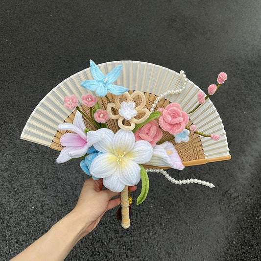 New Chinese handmade DIY encrypted twisted stick fan finished birthday gift wedding photo props