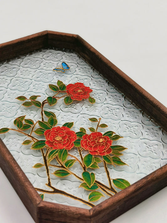 Colleague made silk enamel: camellia glass ornaments