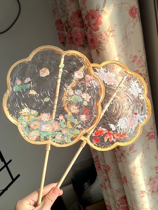 Wisteria koi water fan 50, peach koi water fan 55, lotus koi water fan 60~.