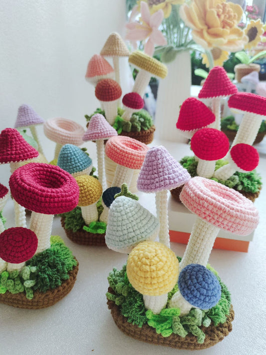 Crocheted Mushroom Potted Plants Simulation Moss Landscape