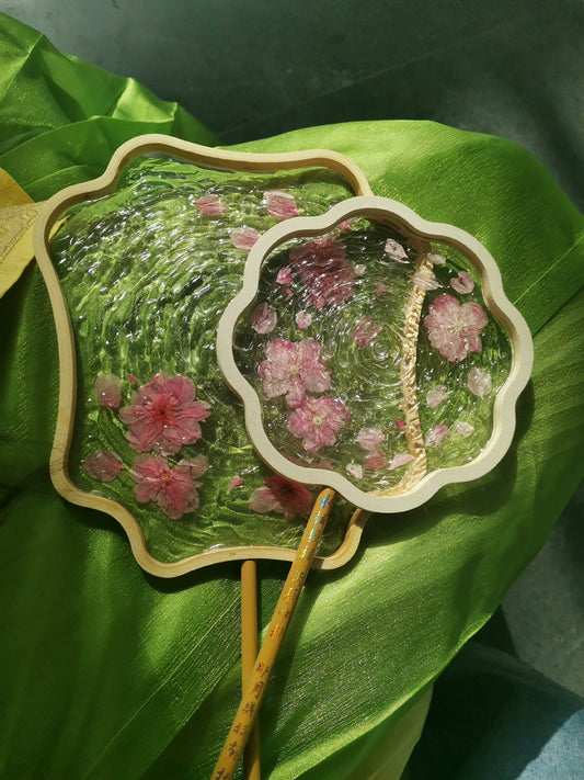 Peach blossom water fan, water fan finished, DIY fan, drip glue fan, Hanfu props and accessories