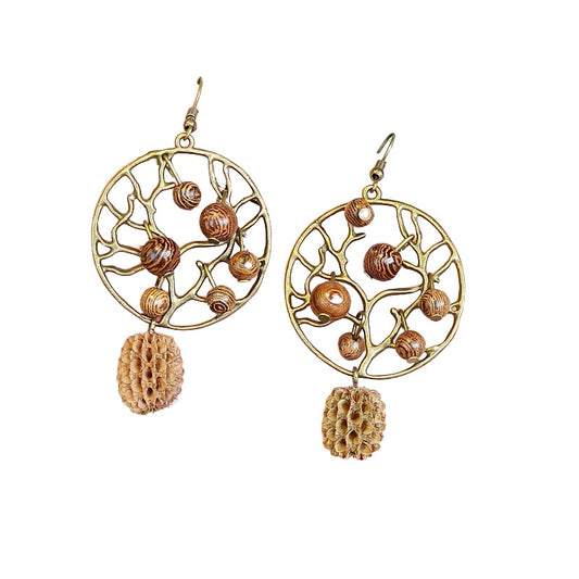 Handmade design models vacation bohemian retro personality exaggerated temperament round hollowing dangling beads female earrings earrings