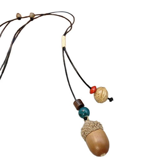 Acorn necklace cute forest plants dried fruit necklace seed necklace men and women ethnic style cotton and linen clothing