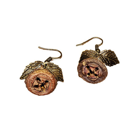 New Europe and the United States retro Mori system flowers and leaves fruit creative long section of wooden natural dried fruit tassel ethnic wind earrings