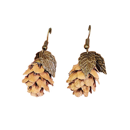 New Europe and the United States retro Mori system flowers and leaves fruit creative long section of wooden natural dried fruit tassel ethnic wind earrings