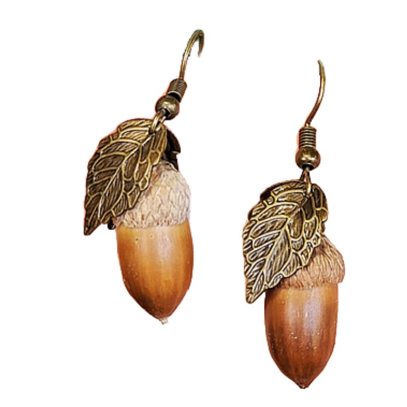 New Europe and the United States retro Mori system flowers and leaves fruit creative long section of wooden natural dried fruit tassel ethnic wind earrings